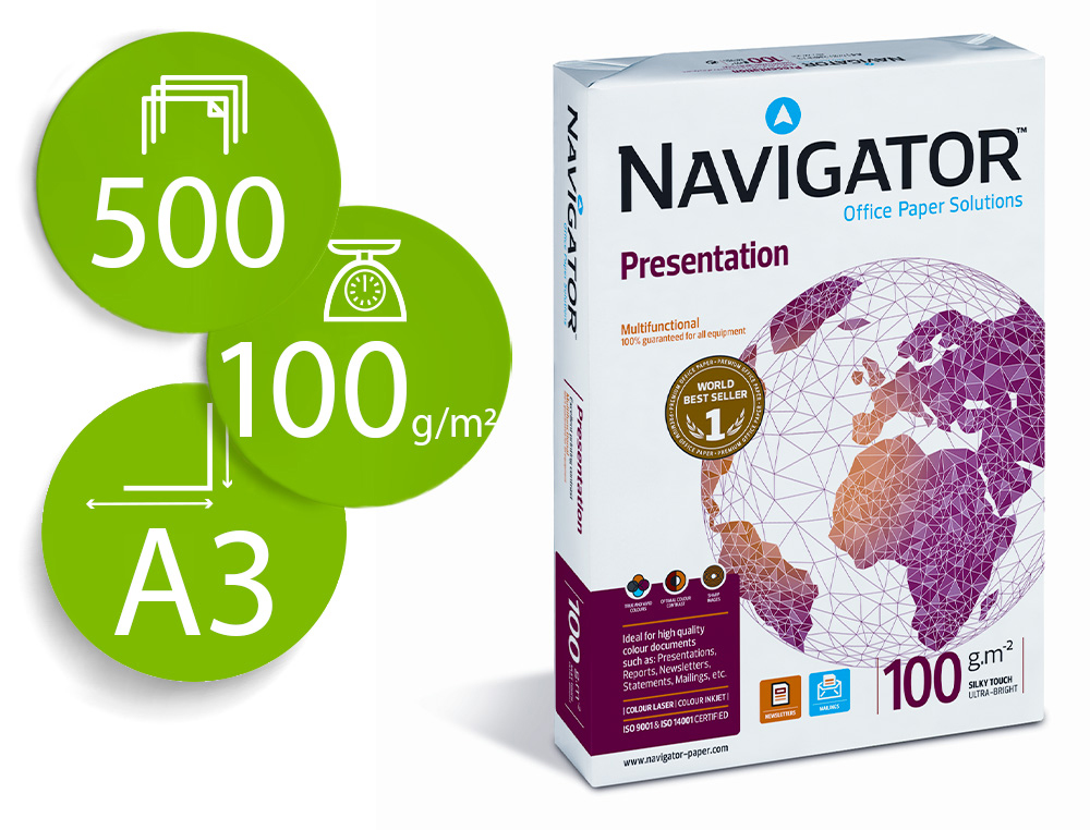 NAVIGATOR - PAPEL FOTOCOPIADORA DIN A3 100 GRAMOS PAQUETE DE 500 HOJAS (Ref.NAV-100-A3)