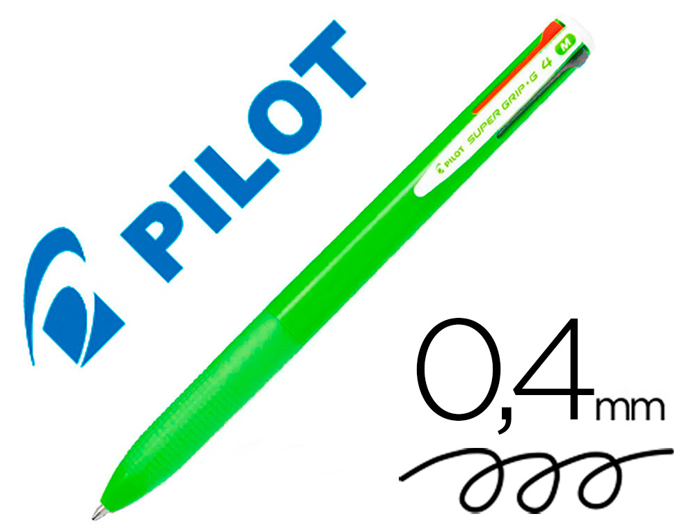 PILOT - Boligrafo SUPER GRIP G - 4 colores retractil sujecion de caucho tinta base de aceite cuerpo color verde (Ref.BPKGG-35M-LG / NSG4VC)