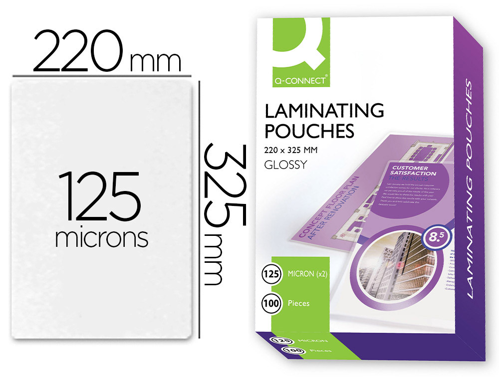 Q-CONNECT - BOLSA DE PLASTIFICAR 325 X 220 MM 125MC FOLIO CAJA DE 100 UNIDADES (Ref.KF04756)