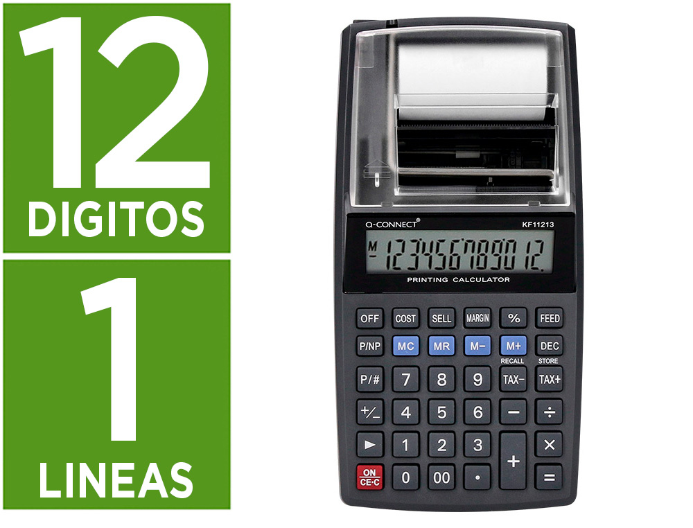 Q-CONNECT - Calculadora impresora pantalla papel kf11213 12 digitos negra (Ref. KF11213)