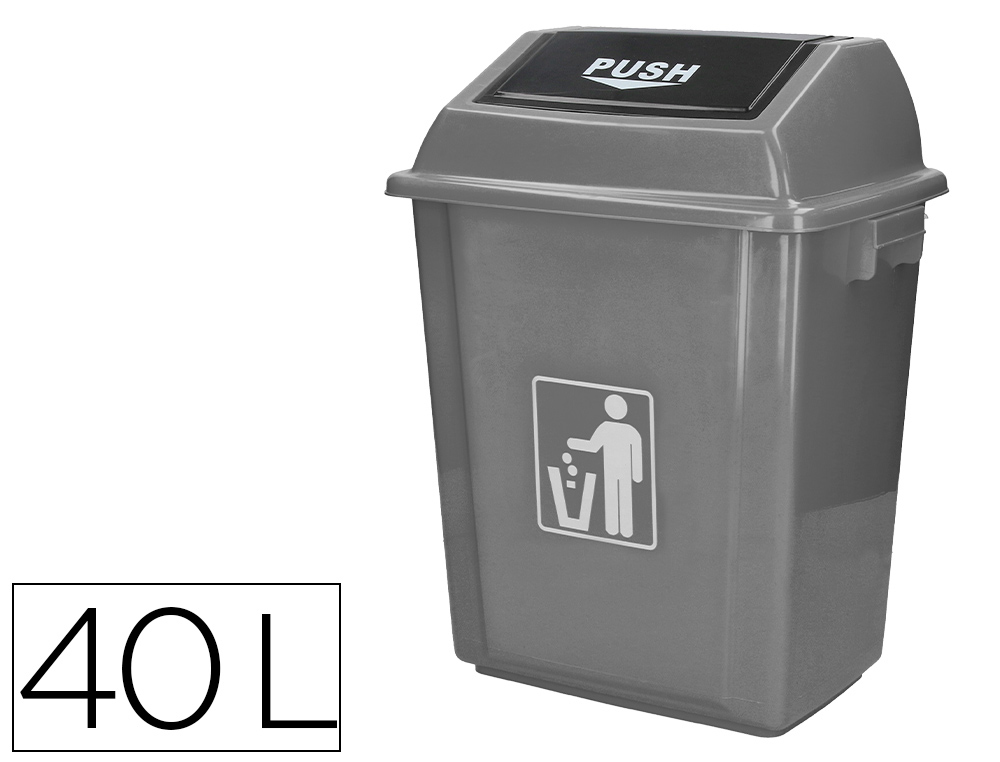 Q-CONNECT - PAPELERA CONTENEDOR PLASTICO CON TAPA DE BALANCIN 40 LITROS GRIS 410X280X610 MM (Ref.KF16747)