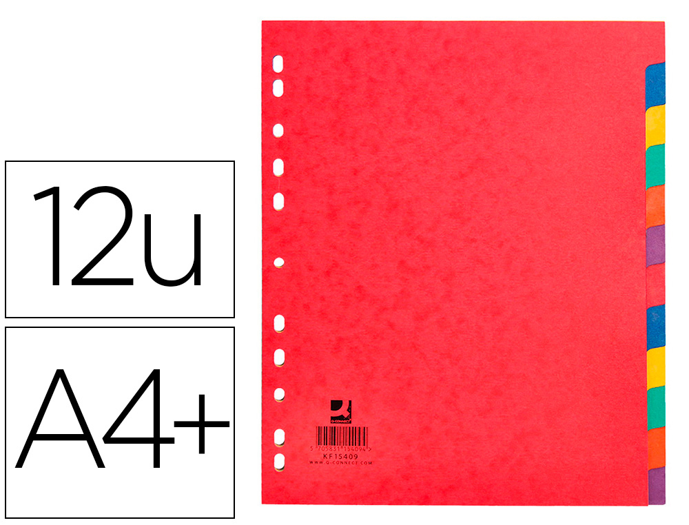 Q-CONNECT - SEPARADOR CARTULINA BRILLO JUEGO DE 12 SEPARADORES DIN A4+ (Ref.KF15409)