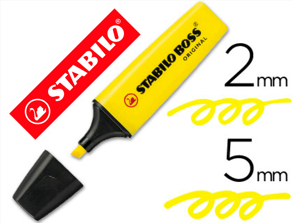 STABILO - Marcador fluorescente Boss Original P.Biselada Tinta universal a base de agua Amarillo (Ref.70/24)