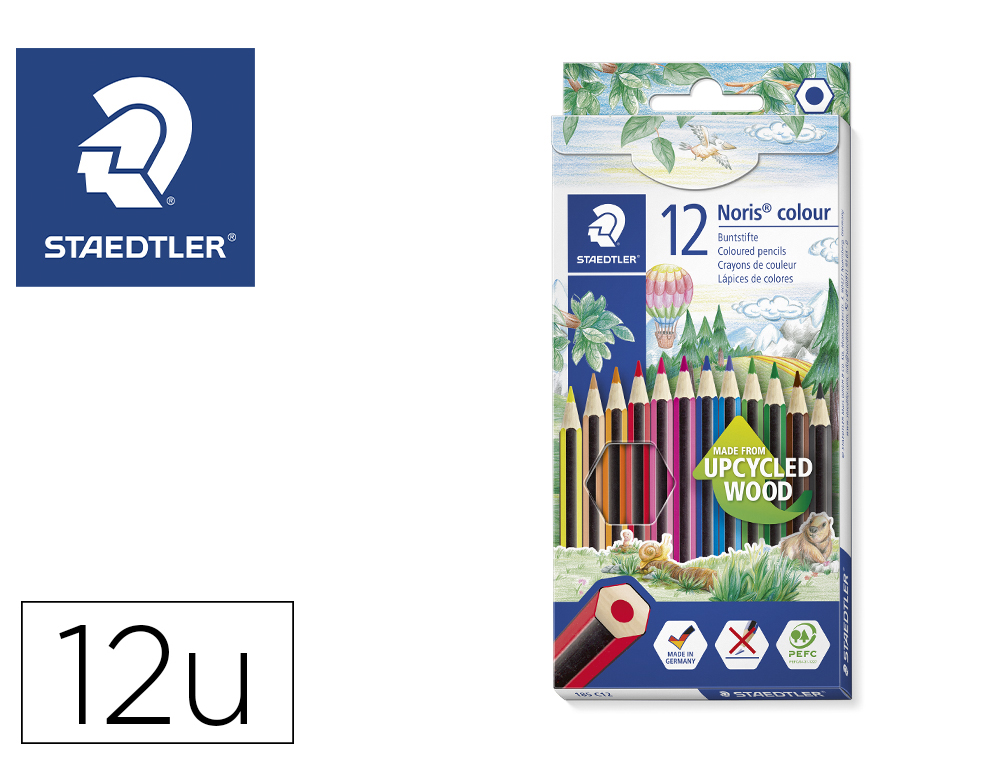 STAEDTLER - Caja 12 LAPICES NORIS FABRICADOS EN MATERIAL WOPEX ECOLOGICO. COLORES SURTIDOS (Ref.185C12)