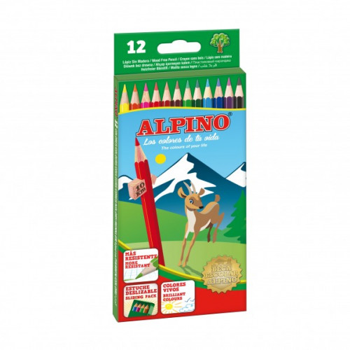 ALPINO - Estuche lapices Colores surtidos 12 ud 3,3 mm Sacapuntas/Afilalapices incluido (Ref.AL010654)
