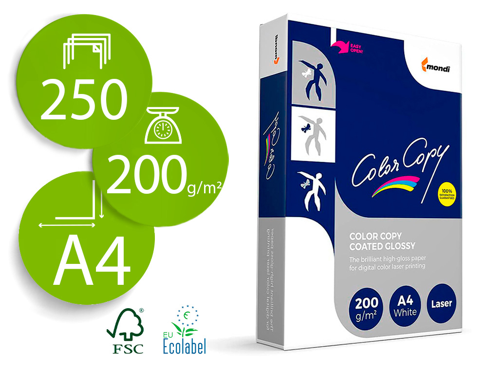 COLOR COPY - PAPEL FOTOCOPIADORA GLOSSY DIN A4 200 GRAMOS PAQUETE 250 HOJAS (Ref.CCG-200-A4)