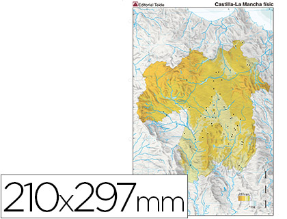 MAPA MUDO COLOR DIN A4 CASTILLA-LA MANCHA FISICO (Ref.7226-1)