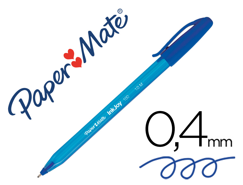 PAPER MATE - Boligrafo Inkjoy 100 Azul Trazo 0.4 mm Ergonómico triangular (Ref.S0957130)