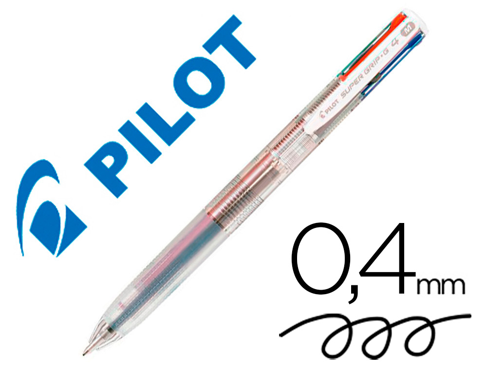 PILOT - Boligrafo SUPER GRIP G - 4 colores retractil sujecion de caucho tinta base de aceite cuerpo transparente (Ref.BPKGG-35M-NC / NSG4T)