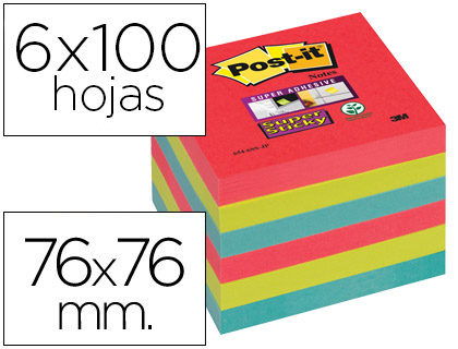 POST-IT - Notas adhesivas Pack 6 blocs Colores surtidos 76x76mm 654-6SS-JP (Ref.70005253458)