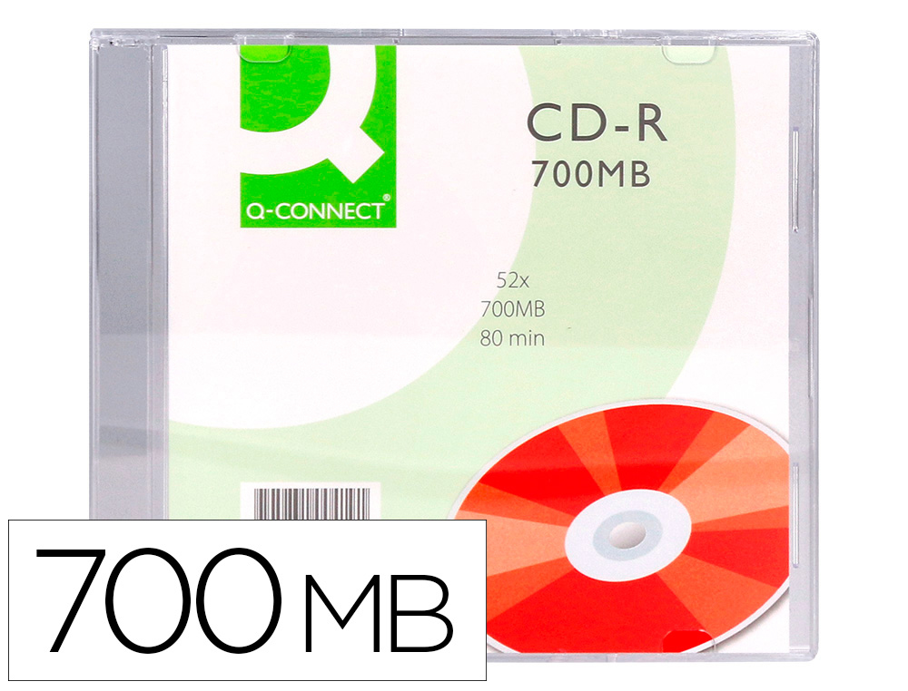 Q-CONNECT - CD-R CAPACIDAD 700MB DURACION 80MIN VELOCIDAD 52X CAJA SLIM (CANON L.P.I. 0,08€ Incluido) (Ref.KF00419)