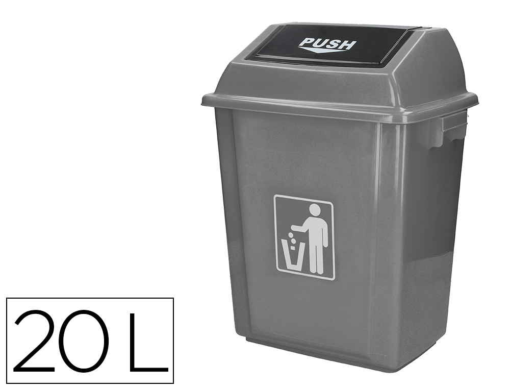 Q-CONNECT - PAPELERA CONTENEDOR PLASTICO CON TAPA DE BALANCIN 20 LITROS 340X240X450 MM GRIS (Ref.KF16748)