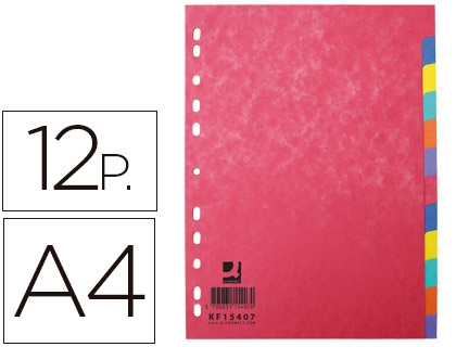 Q-CONNECT - SEPARADOR CARTULINA BRILLO JUEGO DE 12 SEPARADORES DIN A4 MULTITALADRO (Ref.KF15407)