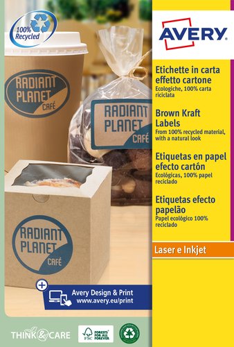AVERY - Etiqueta adhesiva kraft efecto carton rectangular removible para impresora laser inyeccion tinta (Ref. L7110-20)