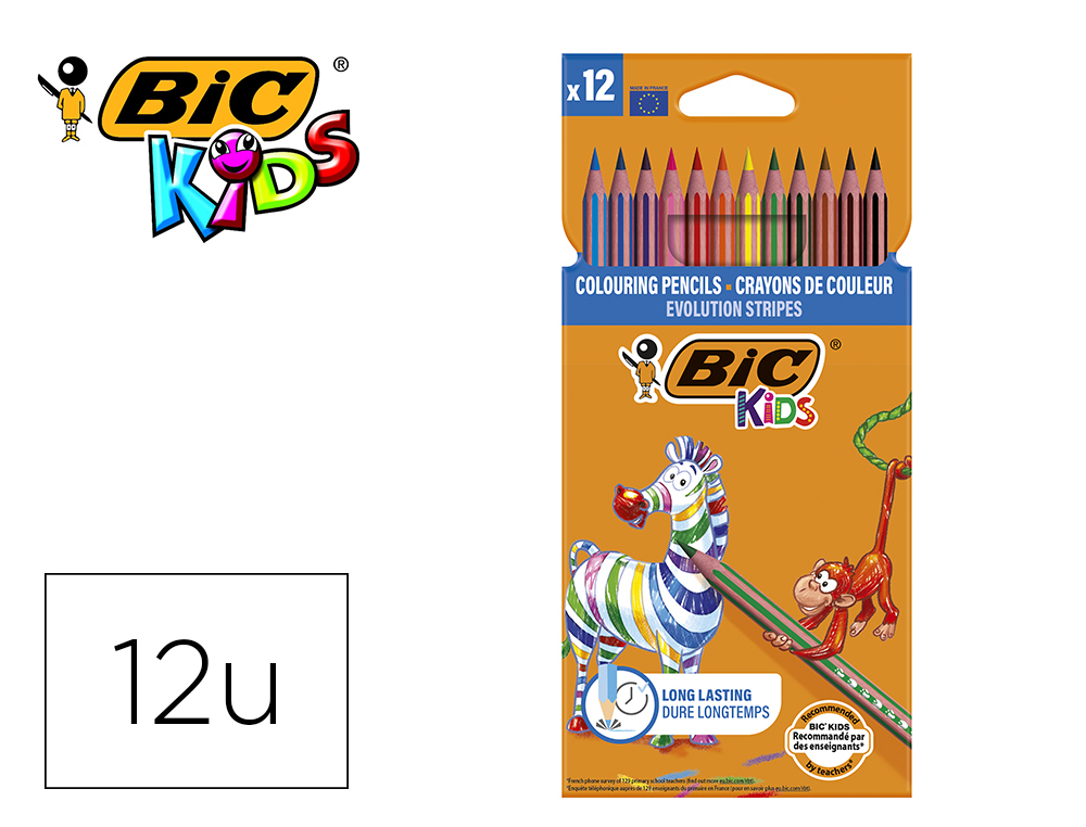 BIC - LAPICES DE COLORES EVOLUTION STRIPES CAJA DE 12 COLORES SURTIDOS (Ref.950522)