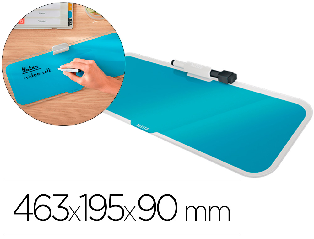 LEITZ - Pizarra cosy sobremesa cristal con rotulador y borrador azul 150x60x380 mm (Ref. 52690061)