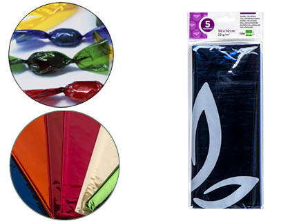 LIDERPAPEL - PAPEL CELOFAN 50X70 CM 22G/M2 BOLSA DE 5 HOJAS AZUL (Ref.CL18)