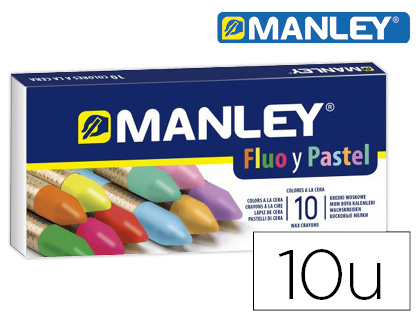 MANLEY - Lapices cera fluor y pastel caja de 10 colores surtidos (Ref. MNC00044)