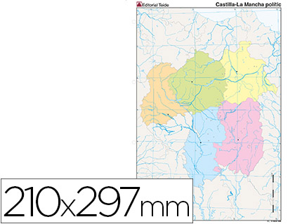 MAPA MUDO COLOR DIN A4 CASTILLA-LA MANCHA POLITICO (Ref.7227-8)