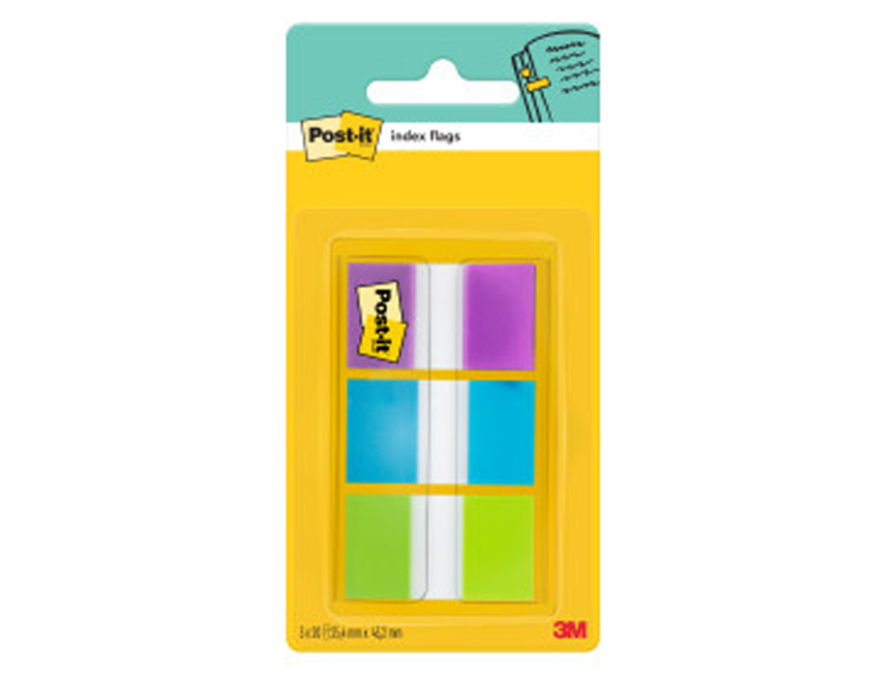POST-IT - Banderitas Adhesivas 3udx20indices - 25,4x43mm - Violeta, Verde y Azul (Ref.680-PBG/7100019102)