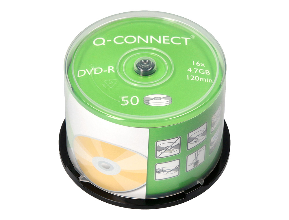 Q-CONNECT - DVD-R CAPACIDAD 4,7GB DURACION 120MIN VELOCIDAD 16X BOTE DE 50 UNIDADES (CANON L.P.I. 10,5€ Incluido) (Ref.KF15419)