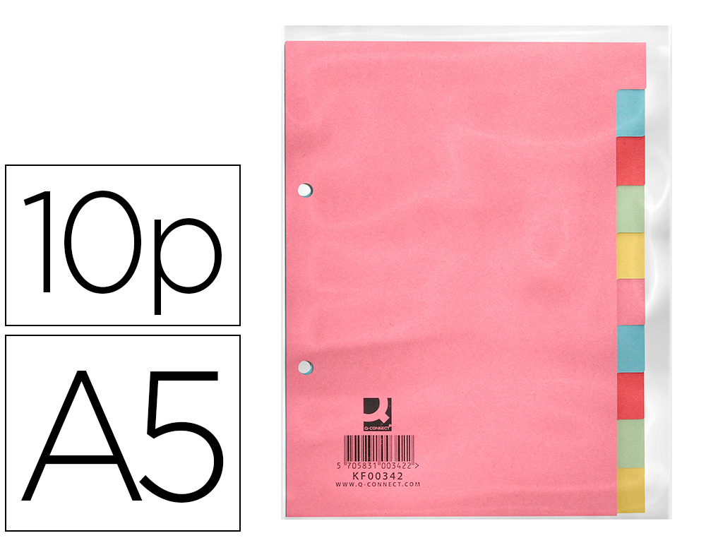 Q-CONNECT - SEPARADOR CARTULINA JUEGO DE 10 SEPARADORES DIN A5 (Ref.KF00342)