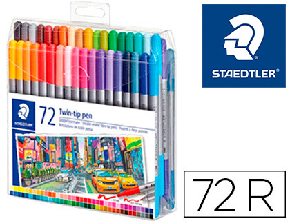 STAEDTLER - Rotulador doble punta de fibra 3200 estuche de 72 unidades colores surtidos (Ref. 3200 TB72)