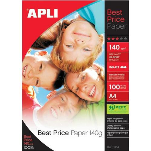 APLI - Papel inkjet Best Price Paquete 100 hojas A4 140 g Brillo (Ref.11804)