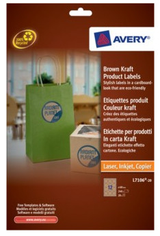AVERY - Etiqueta adhesiva kraft efecto carton redonda removible para impresora laser inyeccion tinta (Ref. L7106-20)