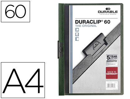 DURABLE - Dossiers clip Duraclip Capacidad 60 hojas A4 Verde Polipropileno (Ref.2209-32)