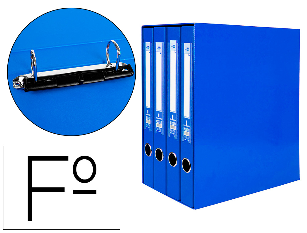LIDERPAPEL - MODULO 4 ARCHIVADORES FOLIO 2 ANILLAS MIXTAS 25MM AZUL (Ref.MD41)