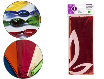 LIDERPAPEL - PAPEL CELOFAN 50X70 CM 22G/M2 BOLSA DE 5 HOJAS NARANJA (Ref.CL12)