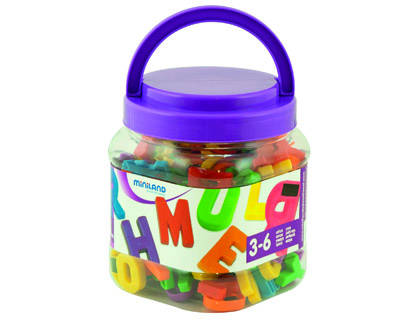 MINILAND - Juego letras mayusculas magneticas bote de 154 piezas (Ref. 97911)