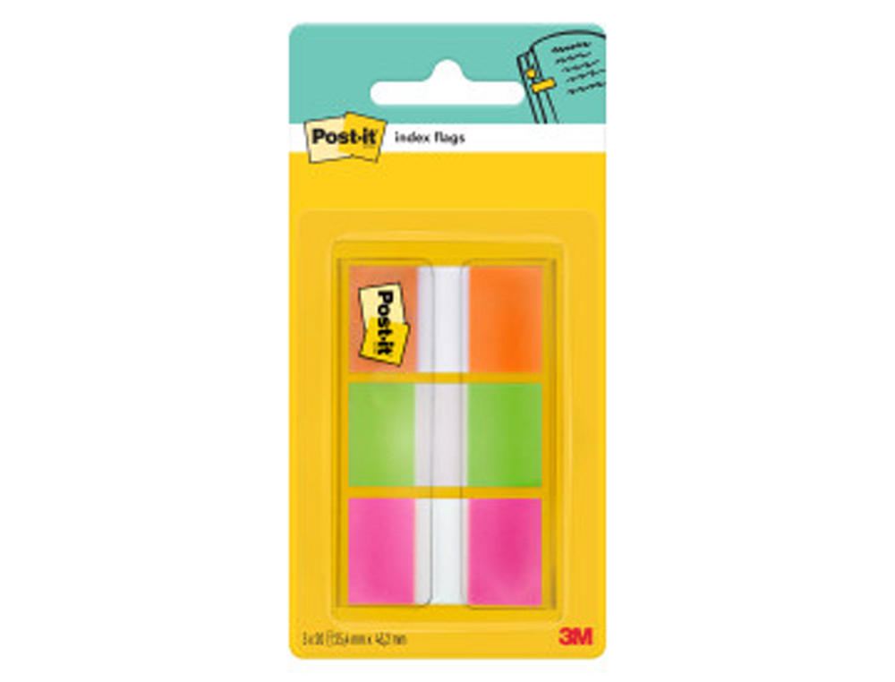 POST-IT - Banderitas Adhesivas 3x20ud - 25,4x43mm - Verde, Naranja y Rosa (Ref.680-OLP/7100102571)