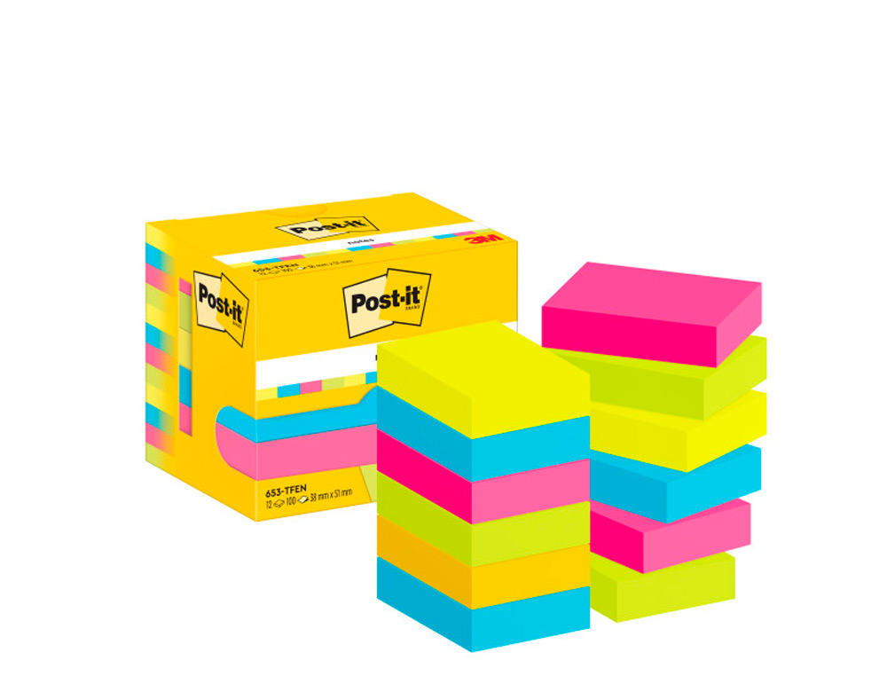 POST-IT - Notas adhesivas Gama Energia Pack 12 blocs 100h Colores surtidos 38x51mm (Ref.FT510283532)