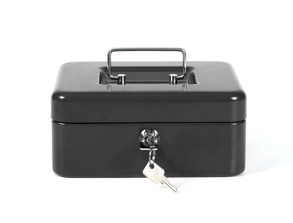 Q-CONNECT - CAJA CAUDALES 8" 200X160X90 MM NEGRA CON PORTAMONEDAS (Ref.KF04277)