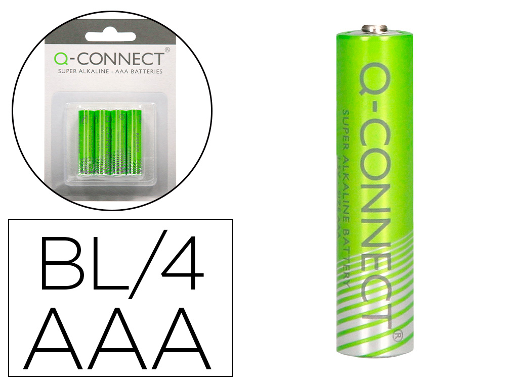 Q-CONNECT - PILA ALCALINA AAA -BLISTER CON 4 PILAS (Ref.KF00488)