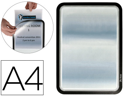 TARIFOLD - Pack DE 2 MARCOS IMANTADOS DORSO ADHESIVO REPOSICIONABLE PVC FORMATO A4 COLOR NEGRO (Ref.194957)