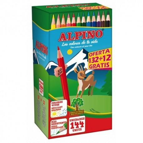 ALPINO - LAPICES DE COLORES SCHOOL PACK DE 132 + 12 UNIDADES OBSEQUIO COLORES SURTIDOS (Ref.C0131144)