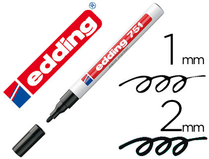 EDDING - 751 MARCADOR PERMANENTE TINTA OPACA PUNTA CONICA TRAZO 1 - 2 MM NEGRO 751-001 (Ref.751-01)