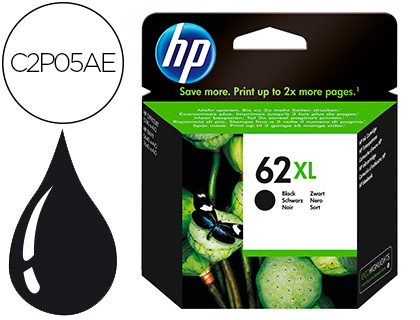 HP ( HEWLETT PACKARD ) - Cartuchos ORIGINALES Inyección De Tinta 62XL Negro (Ref.C2P05AE#ABE)