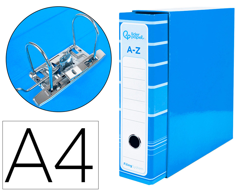 LIDERPAPEL - ARCHIVADOR DE PALANCA LIDERPAP EL A4 FILING SYSTEM FORRADO SIN RADO LOMO 80MM CELESTE CON CAJA Y COMPRESOR METALICO (Ref.AZ91)