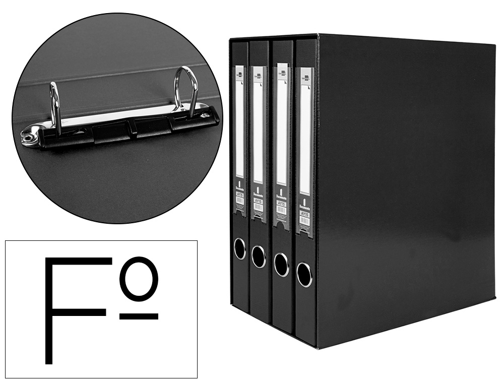 LIDERPAPEL - MODULO 4 ARCHIVADORES FOLIO 2 ANILLAS MIXTAS 25MM NEGRO (Ref.MD42)