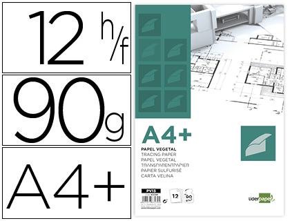 LIDERPAPEL - PAPEL DIBUJO A4+ 320X240MM 90G/M2 VEGETAL SOBRE DE 12 HOJAS (Ref.PV13)