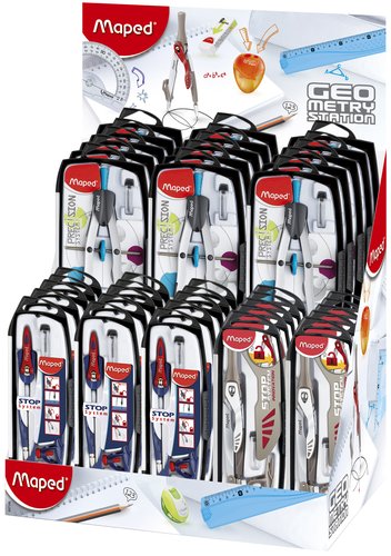 MAPED - COMPAS SURTIDO EXPOSITOR de 40
15x 196100 COMPAS STOP SYSTEM 
10x 196310 COMPAS INNOVATION
15x 291010 COMPAS BIGOTERA PRECISION (Ref.897013)