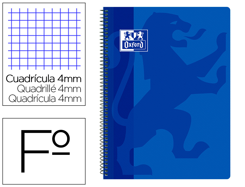 OXFORD - Cuaderno espiral school classic tapa polipropileno folio 80 hojas cuadro 4 mm con margen azul (Ref. 400093618)