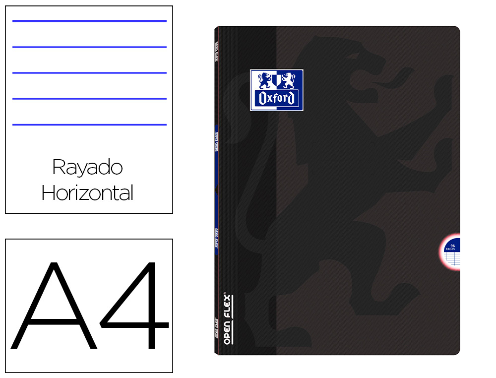 OXFORD - Libreta GRAPADA OPENFLEX A4 48H 90G PAUTADO NEGRA (Ref.100105792)