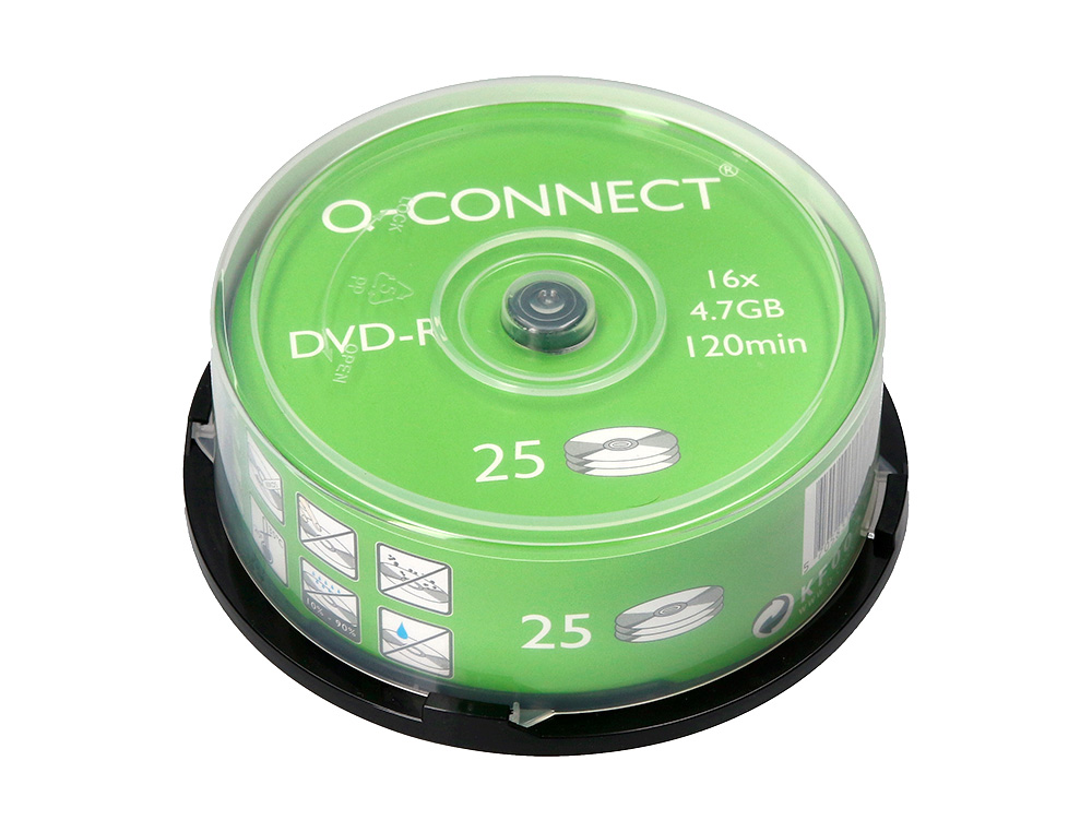 Q-CONNECT - DVD-R CAPACIDAD 4,7GB DURACION 120MIN VELOCIDAD 16X BOTE DE 25 UNIDADES (CANON L.P.I. 5,25€ Incluido) (Ref.KF00255)