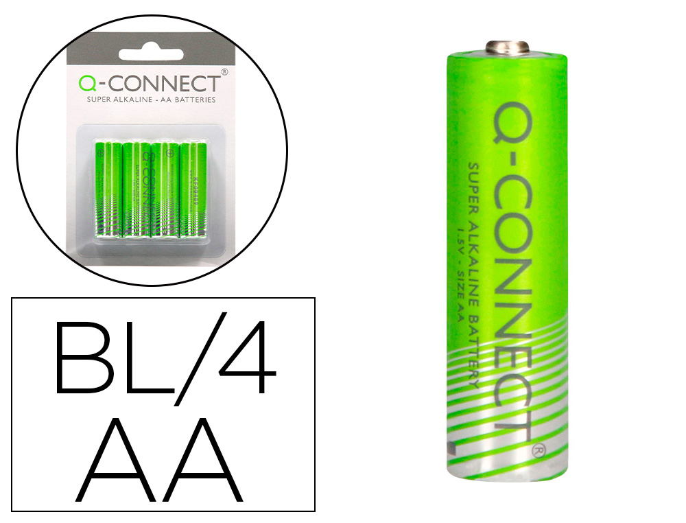 Q-CONNECT - PILA ALCALINA AA -BLISTER CON 4 PILAS (Ref.KF00489)