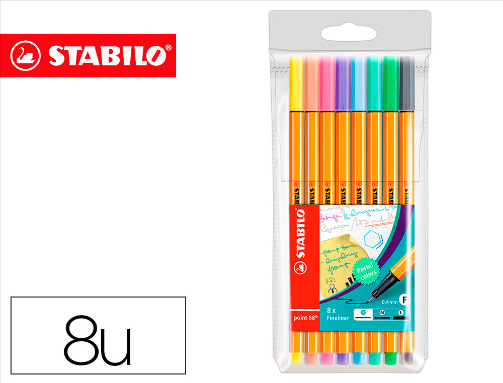 STABILO - Estuche 8 rotuladores Point 88 pastel surtidos (Ref.88/8-01)
